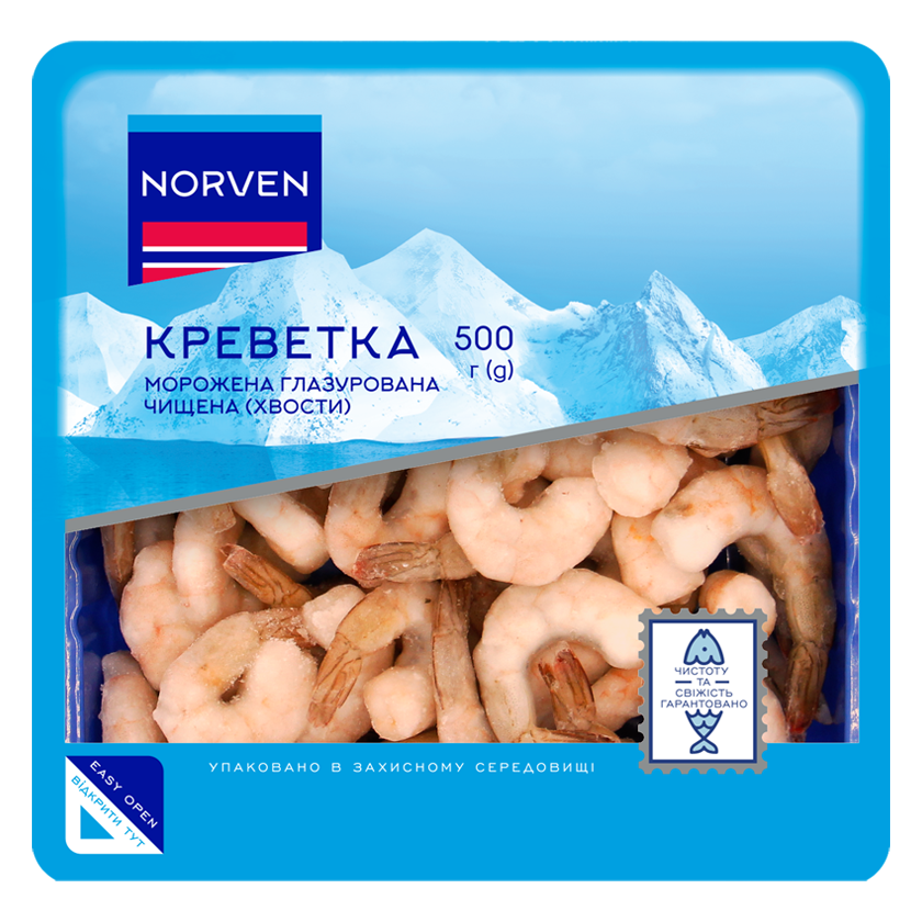 Креветка морожена глазурована чищена (хвости) 500г